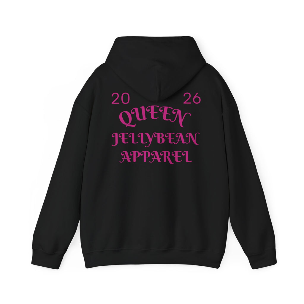 Love Too Much Hoodie — Pink Retro Text Pullover (Queen Jellybean Apparel 2026)