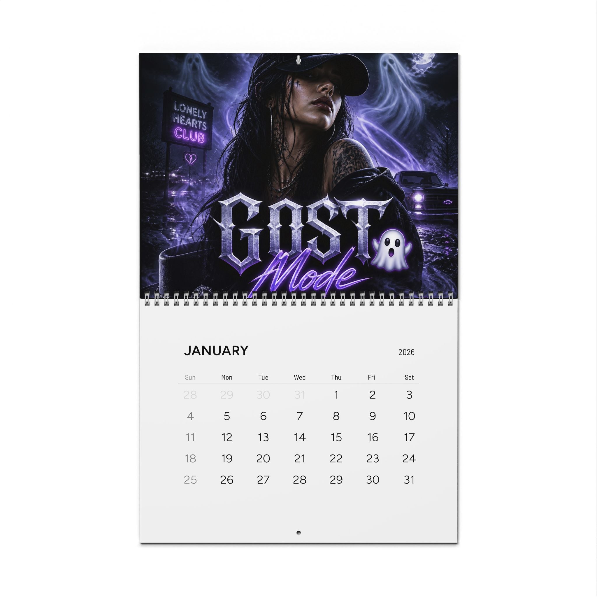 2026 'GHOST MODE' Wall Calendar - Gothic Moon & Ghosts Monthly Planner