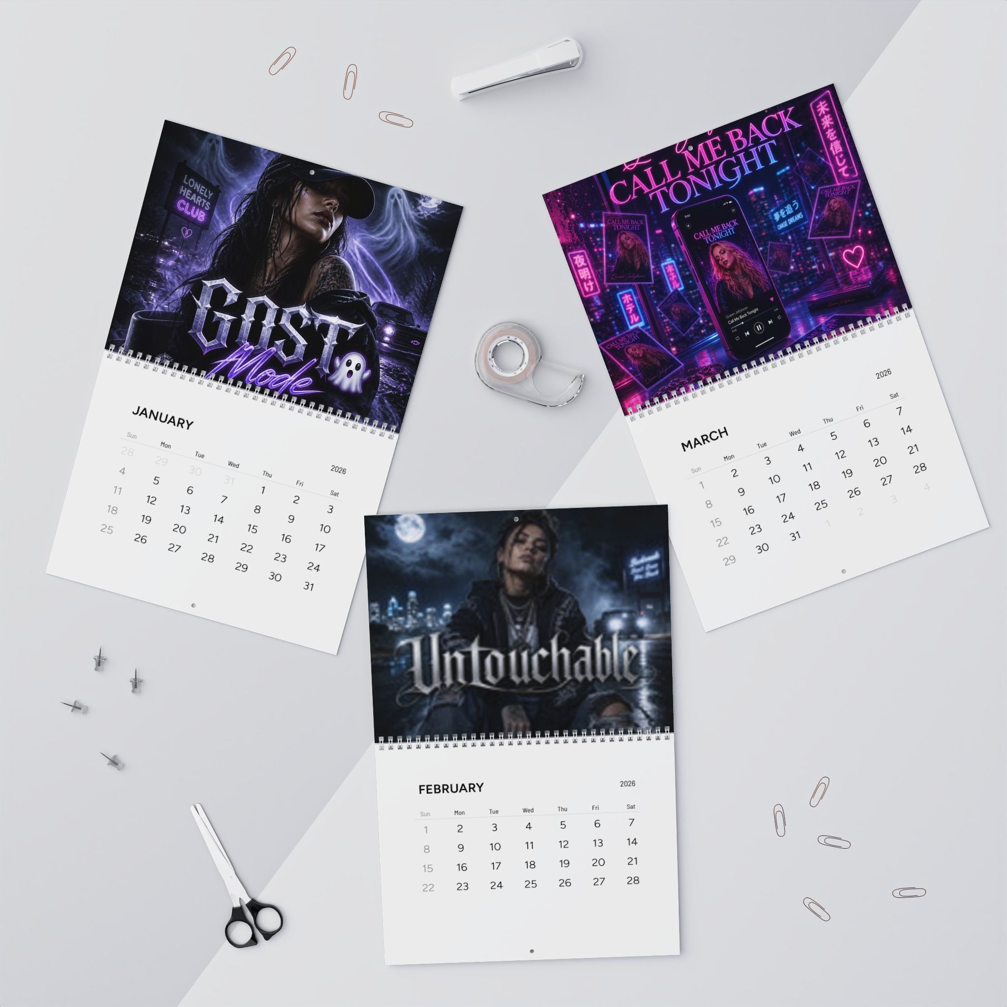 2026 'GHOST MODE' Wall Calendar - Gothic Moon & Ghosts Monthly Planner